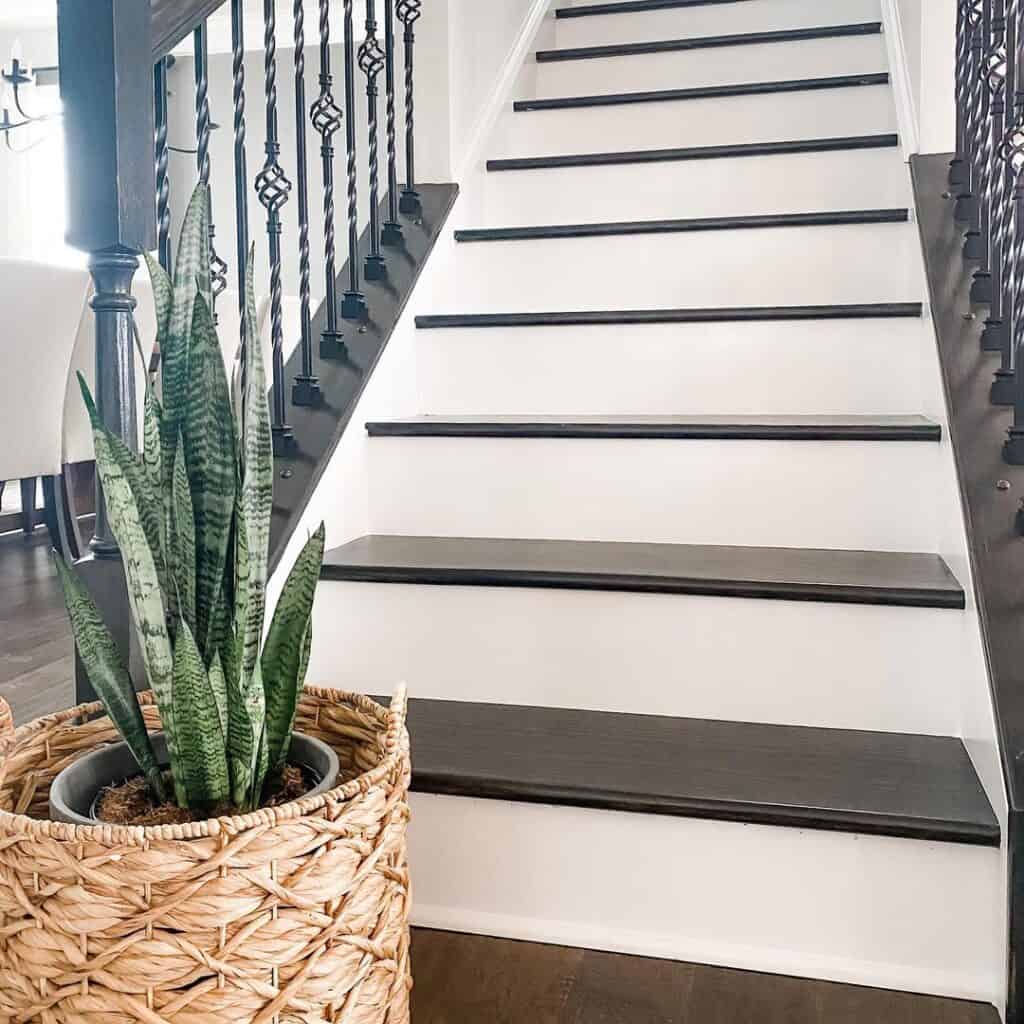 Black and White Stairs with Iron Spindles