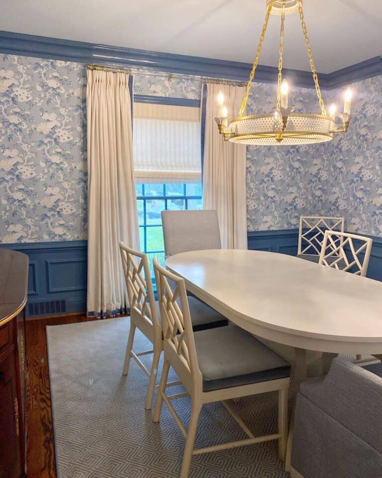 Blue Dining Room with White Oval Table