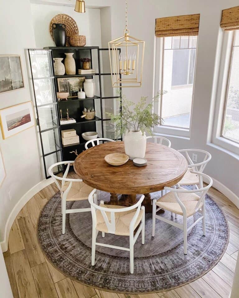 Dining Table with White Wishbone Chairs