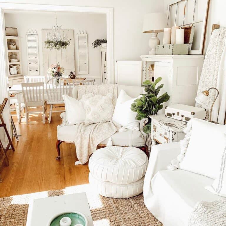 Farmhouse Living Room with White Furniture