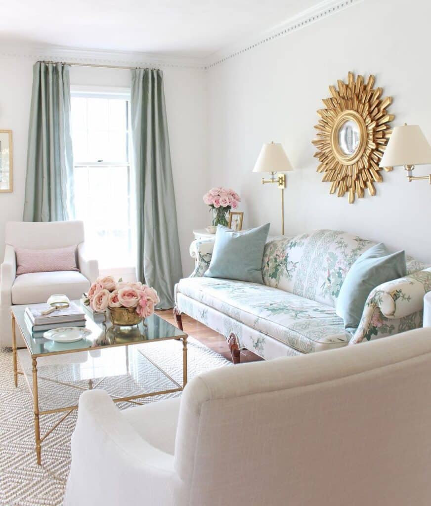 Gold Living Room Decor for Floral Sofa