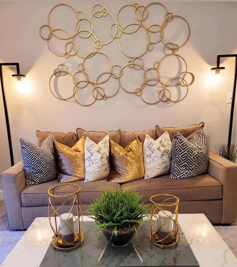 Gold Living Room Decor for Gray Couch