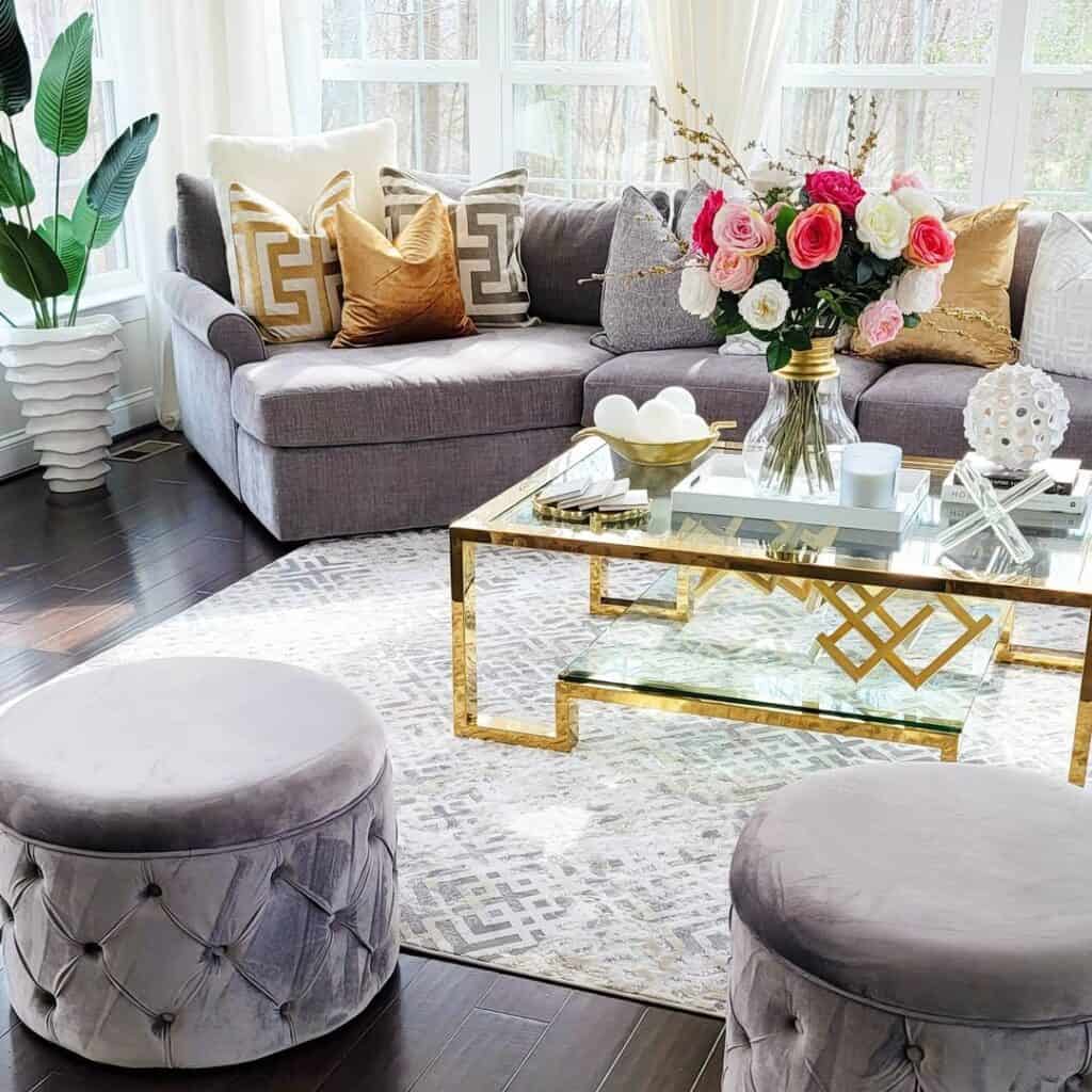 Gold and Glass Coffee Table for Living Room