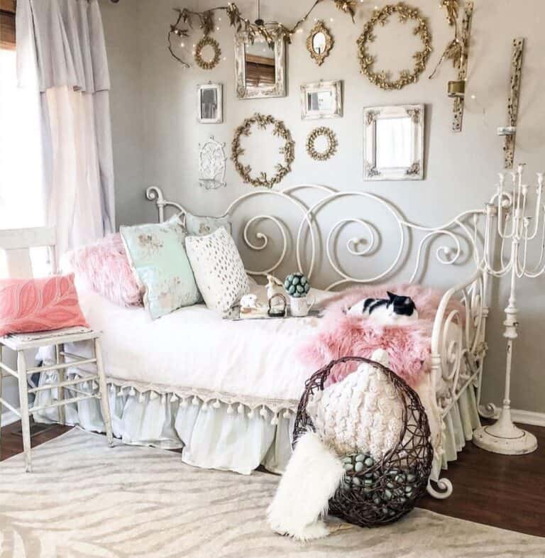 Gray Bedroom with White Metal Day Bed