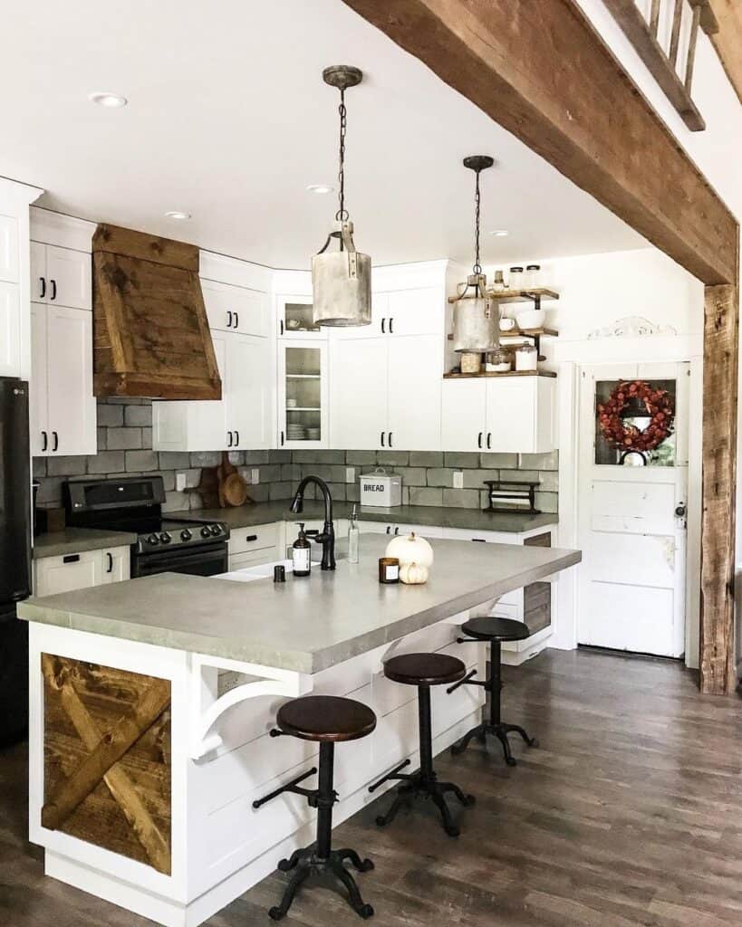 Gray Staggered Tile Farmhouse Kitchen Backsplash