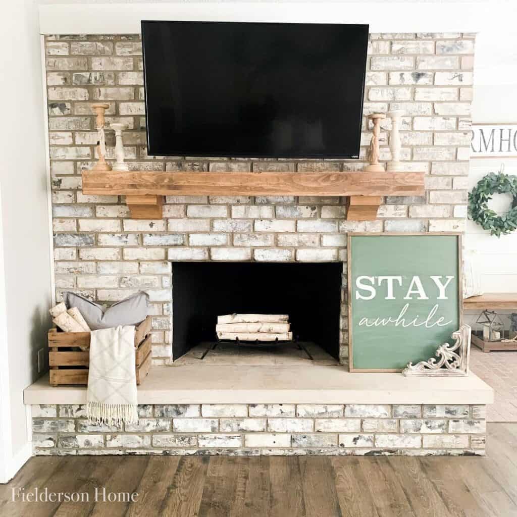 Grey Brick Fireplace with TV