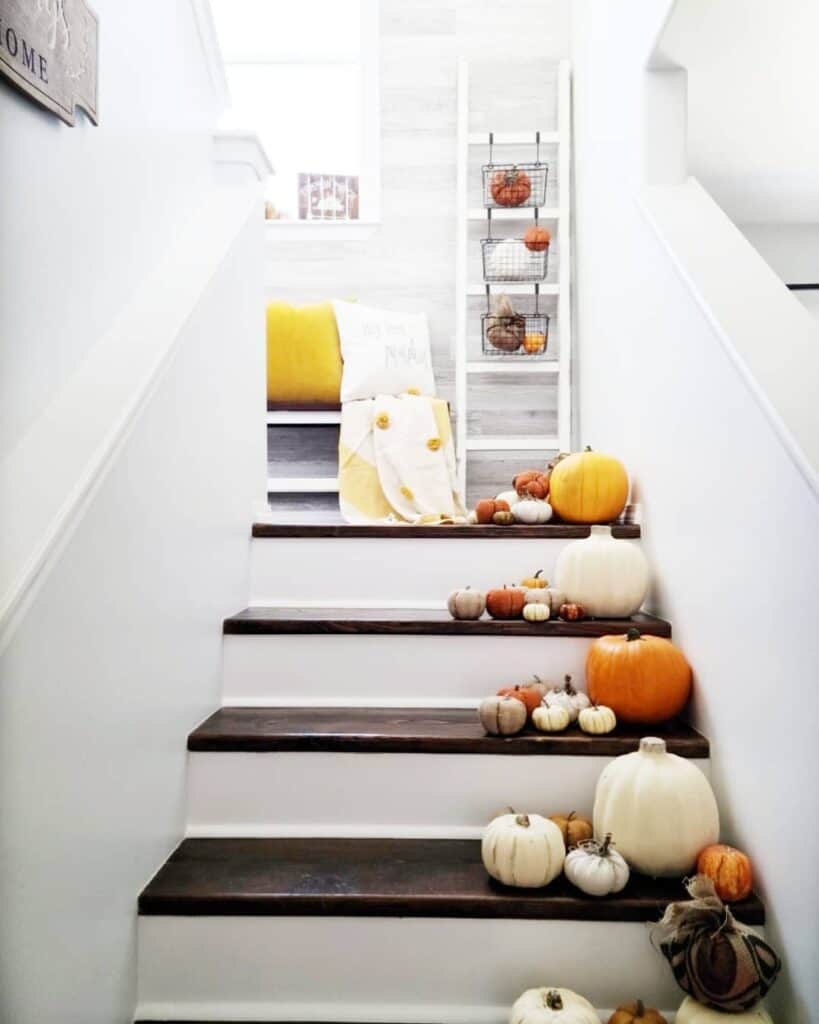 Half Wall Staircase with White Painted Stair Riser
