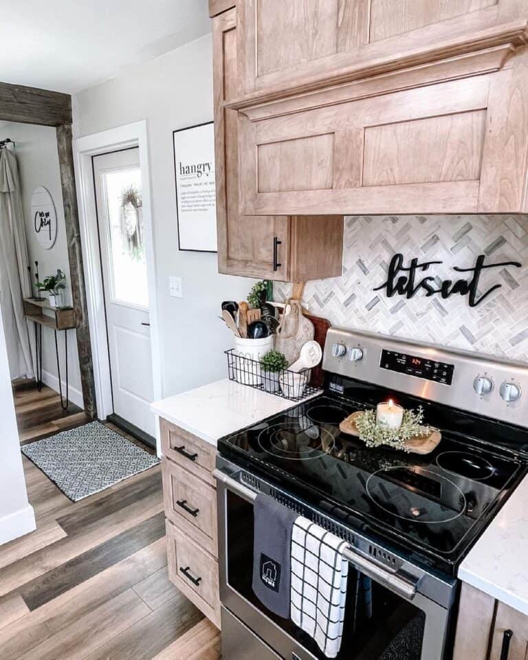 Herringbone Pattern Farmhouse Kitchen Backsplash