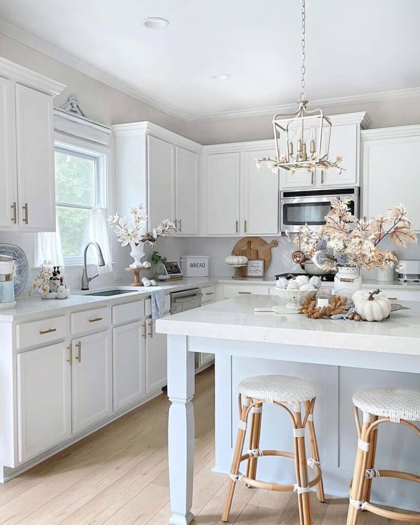 Herringbone White Tile Backsplash Kitchen