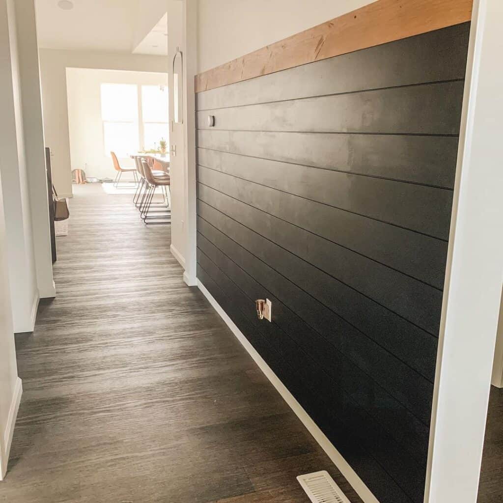 Horizontal Black Shiplap Half Wall Hallway