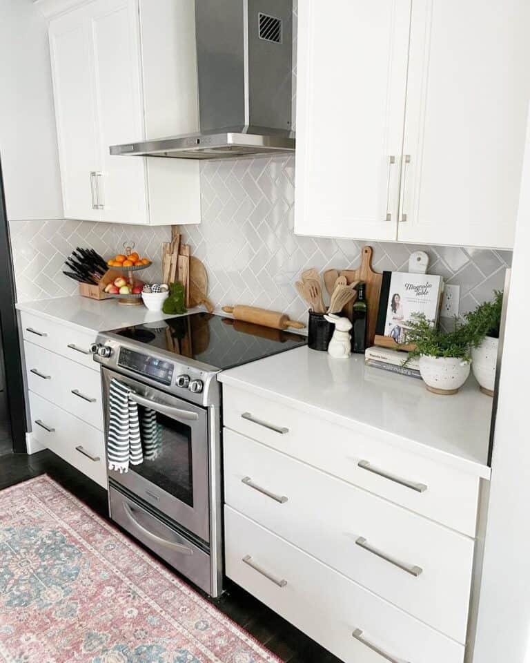 Light Gray Herringbone Backsplash Tiles