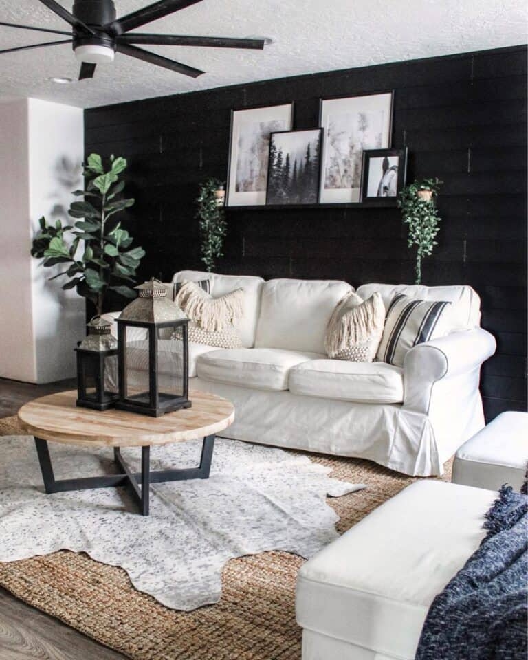 Living Room with Black Shiplap Accent Wall