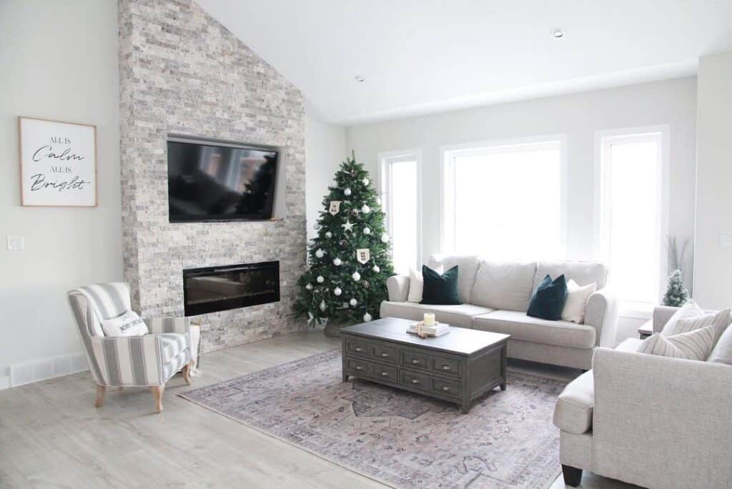 Modern Grey Brick Fireplace for Living Room