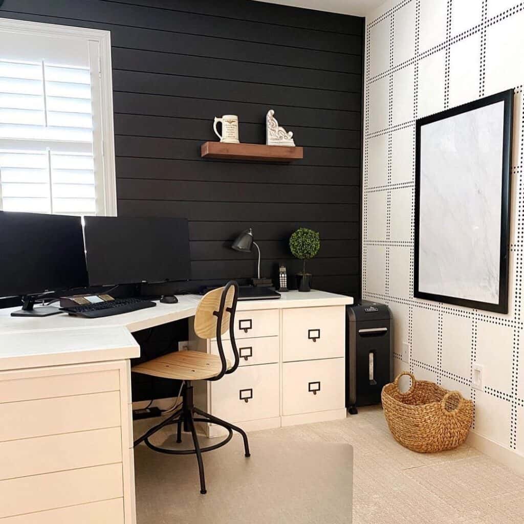 Office with Black Shiplap Wall