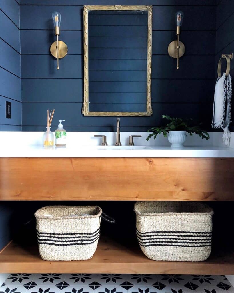 Powder Bath with Black Shiplap Walls