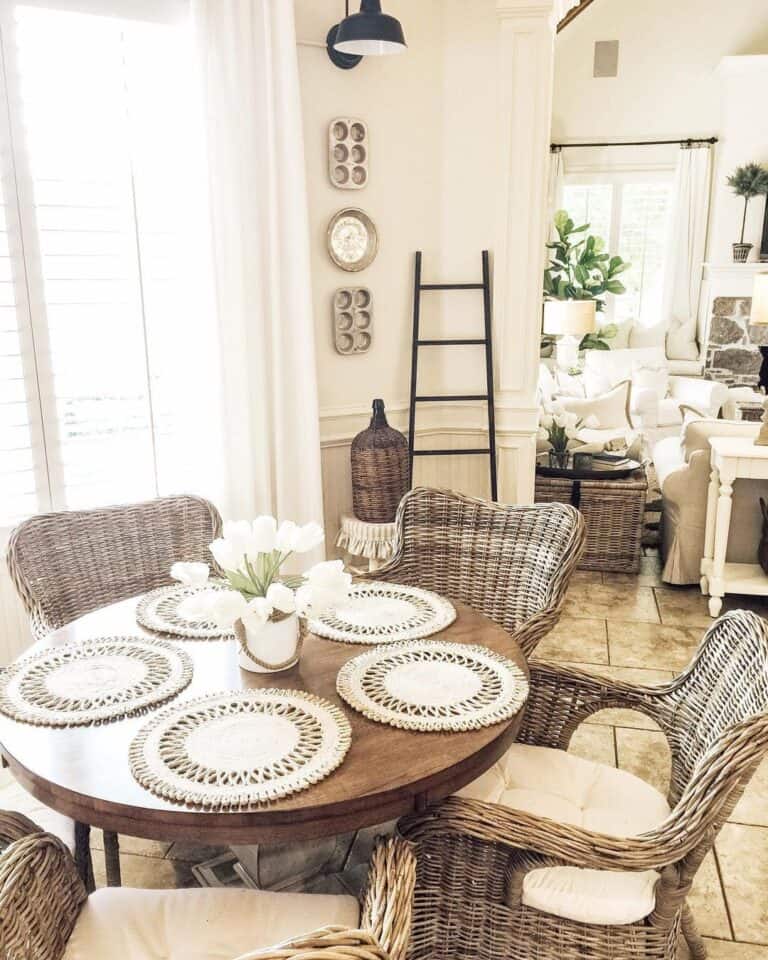 Round Stained Wood Dining Table