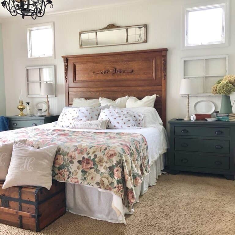 Rustic Stained Wood Farmhouse Bed