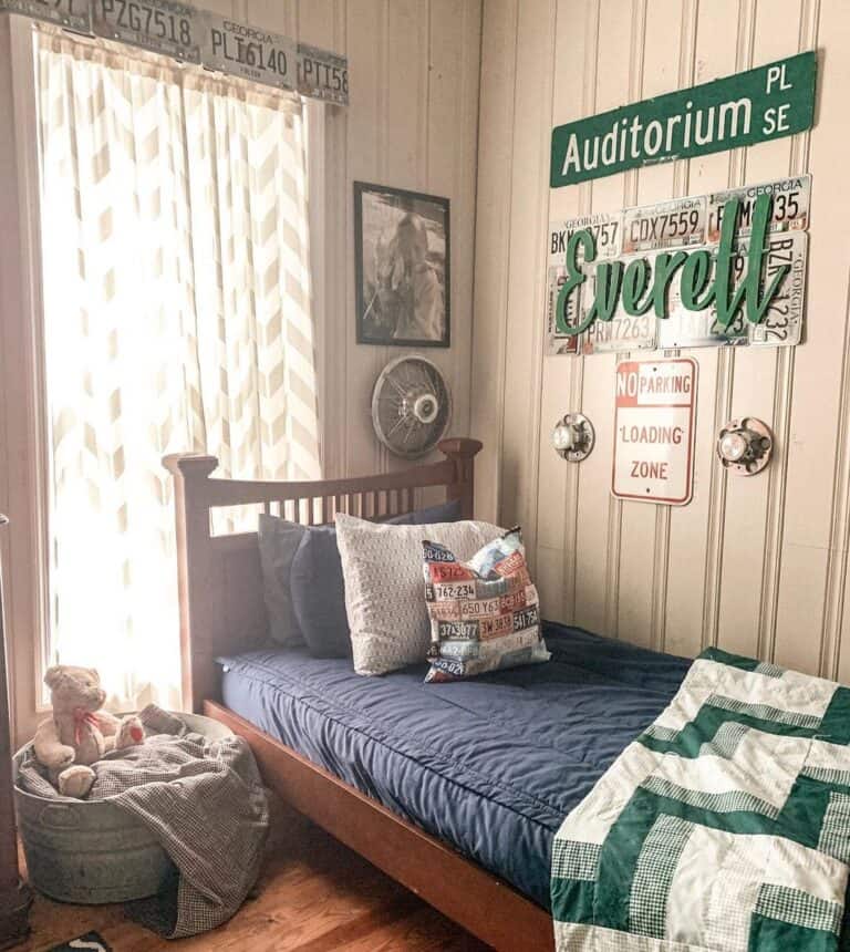 Rustic Twin Bed with Stained Wood Frame