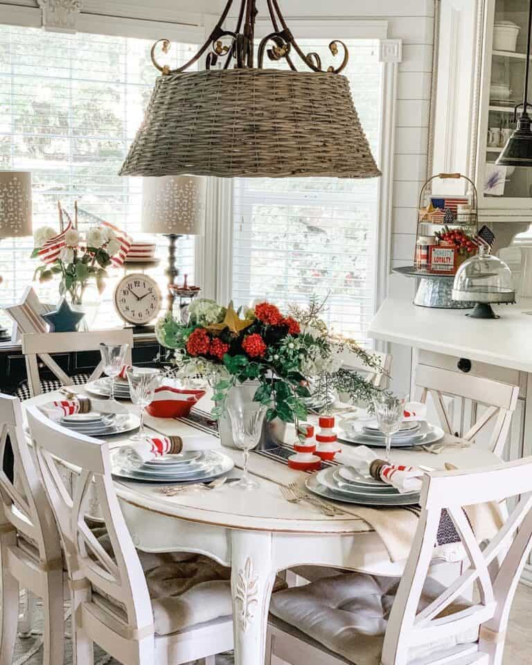 Rustic White Dining Table with Dining Chairs