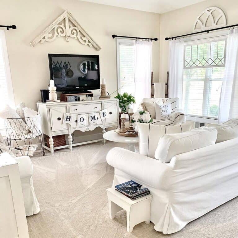 Rustic White Living Room Table Set