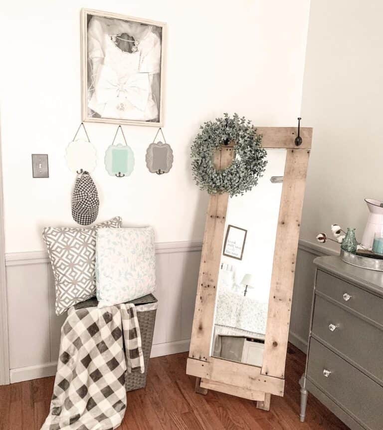 Rustic Wood Frame Stand Up Mirror for Bedroom