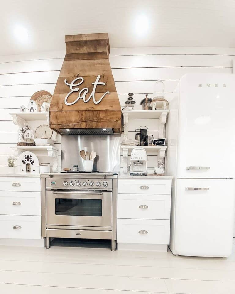 Shiplap Kitchen Backsplash with White Cabinets