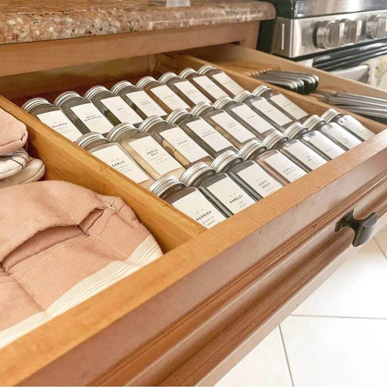 Stained Wood Drawer Spice Rack
