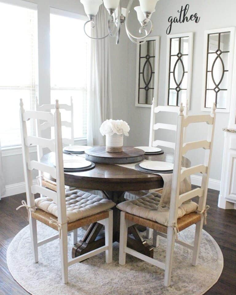 Stained Wood Round Farmhouse Dining Table