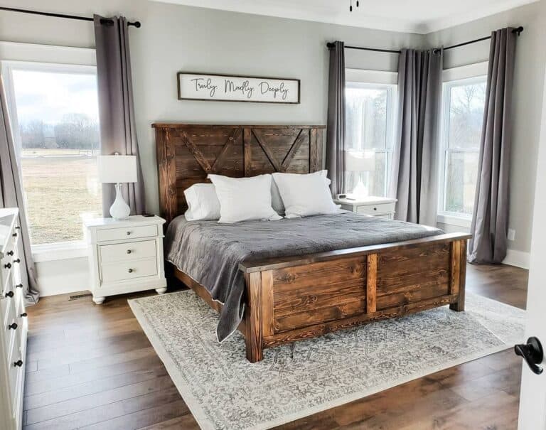 Stained Wood Rustic Full Size Bed Frame