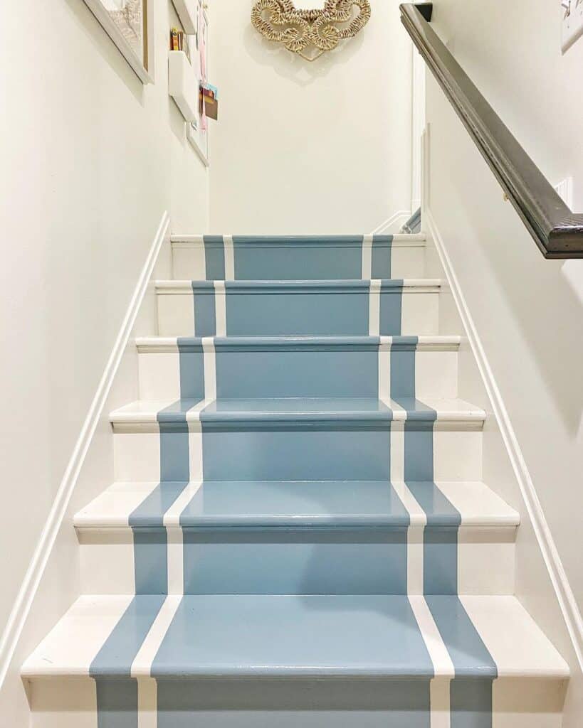 Stairs with Light Blue Painted Runner Design