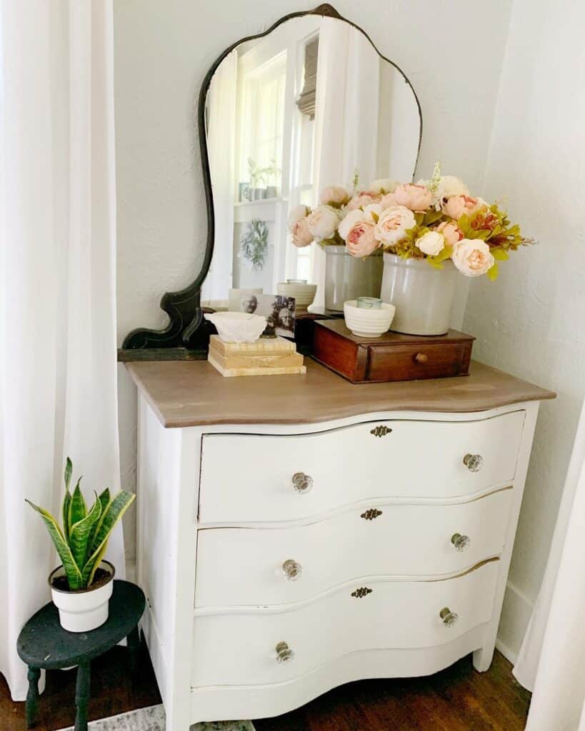 Two-toned Dresser with Black Frame Bedroom Mirror
