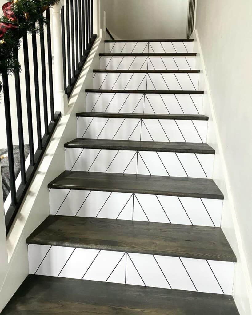 White Chevron Stair Riser Design