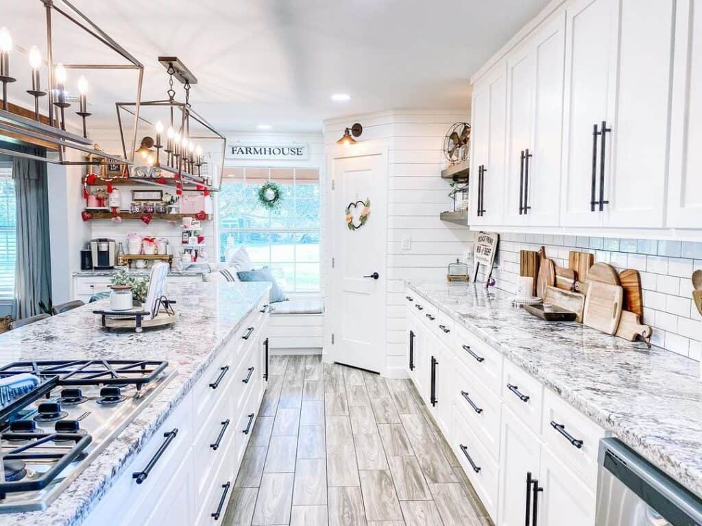 White Farmhouse Kitchen Backsplash with White Cabinets