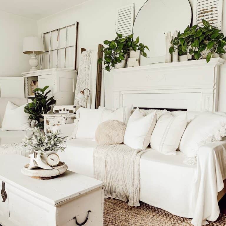 White Farmhouse Living Room with Sofa