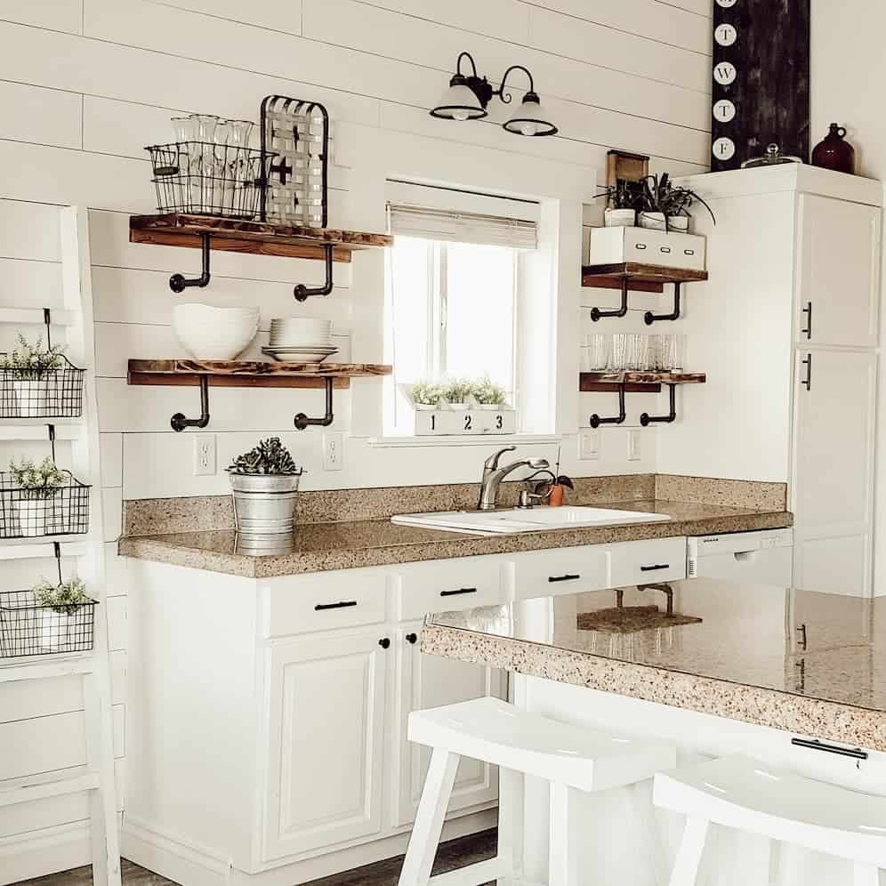 White Farmhouse Shiplap Kitchen Backsplash