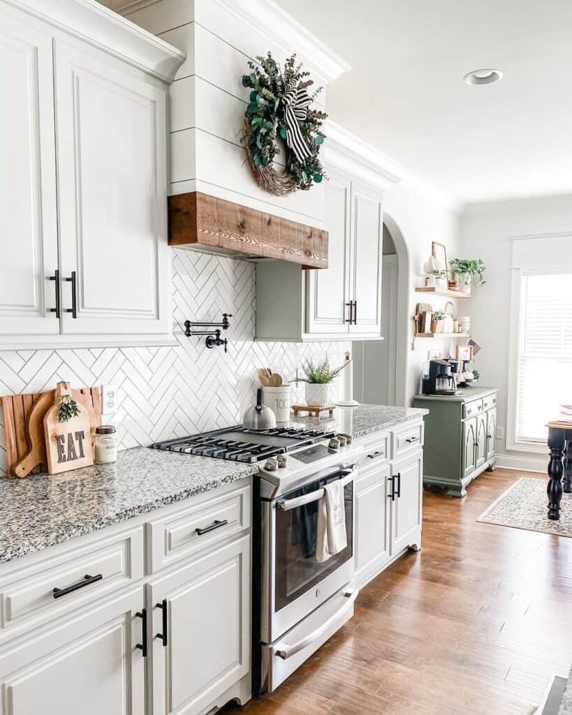 White Herringbone Kitchen Backsplash Tiles