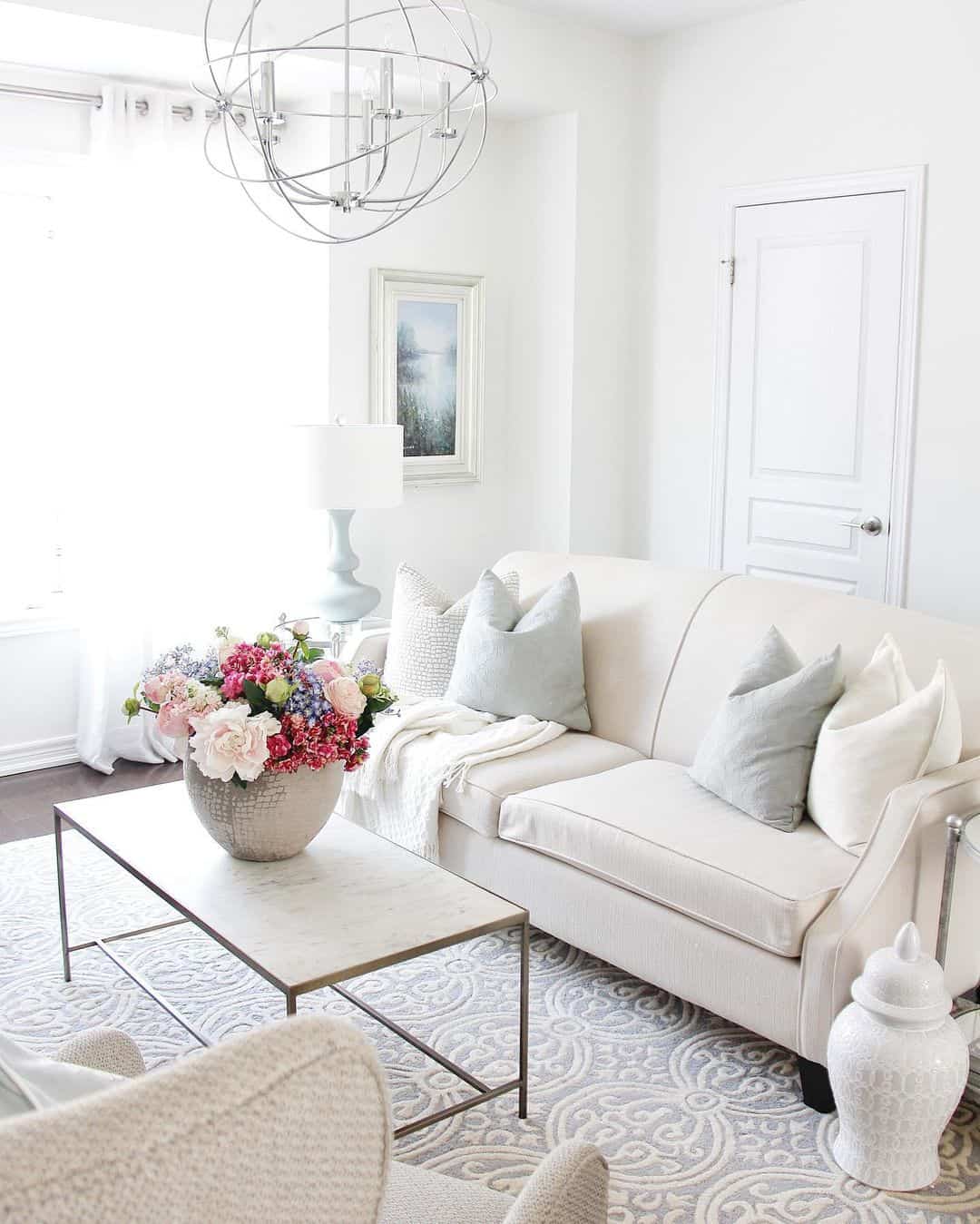 White Living Room with Ivory Couch Soul & Lane