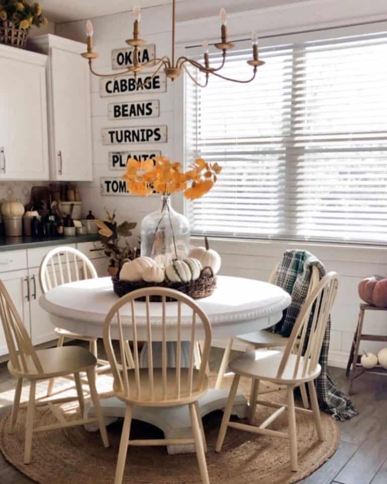 White Round Dining Table with Spindle Chairs