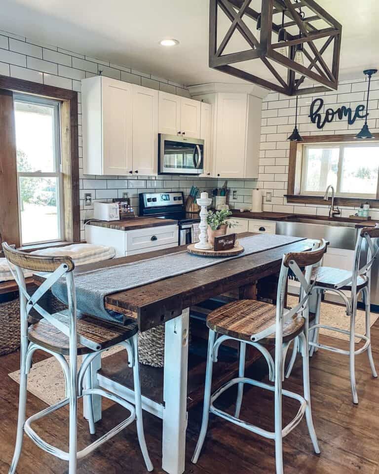 White Staggered Tile Farmhouse Kitchen