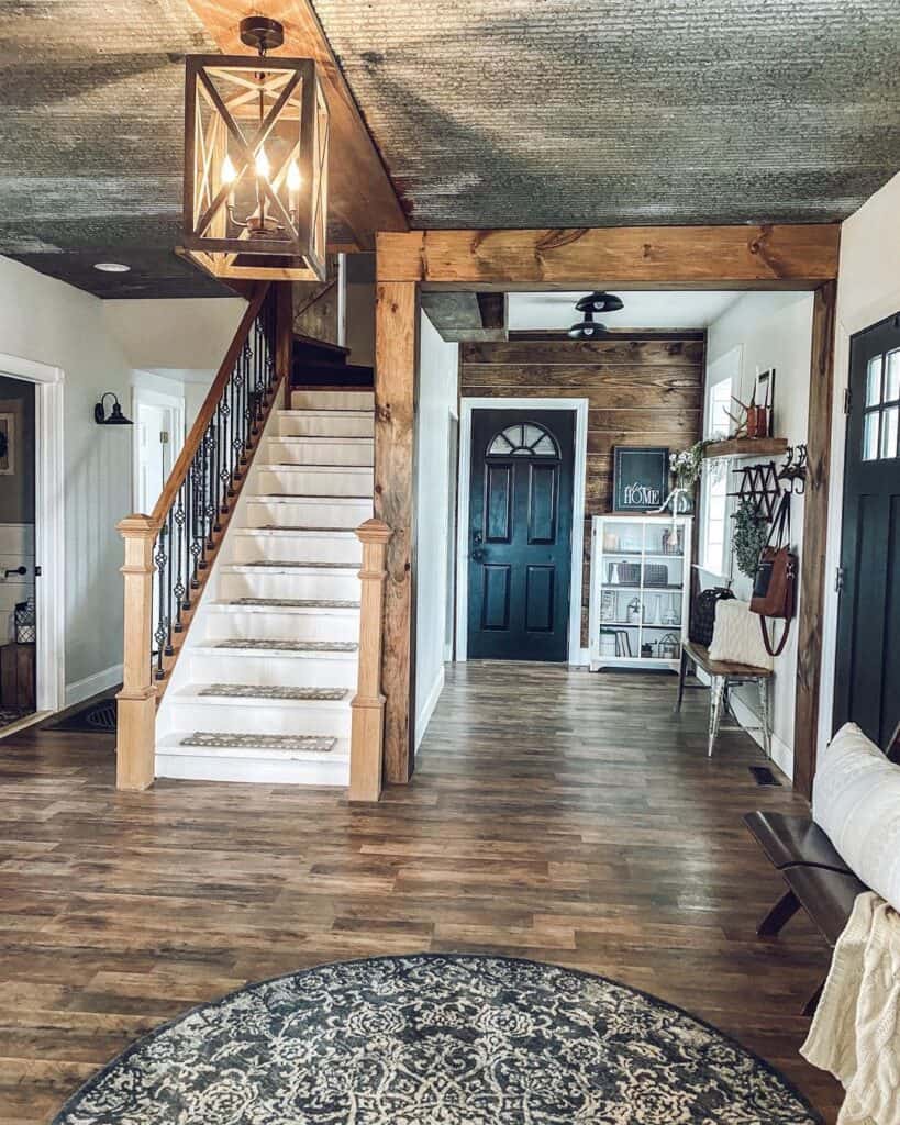 White Stairway with Stair Tread Rugs