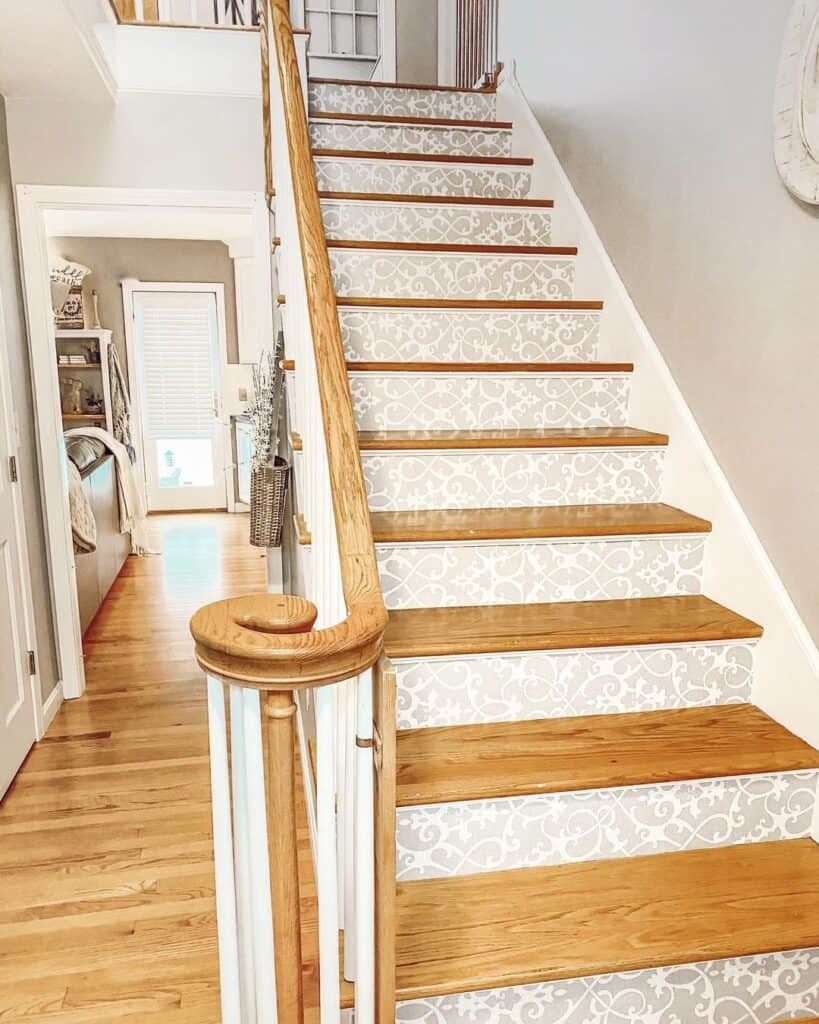 White and Gray Stair Riser Wallpaper