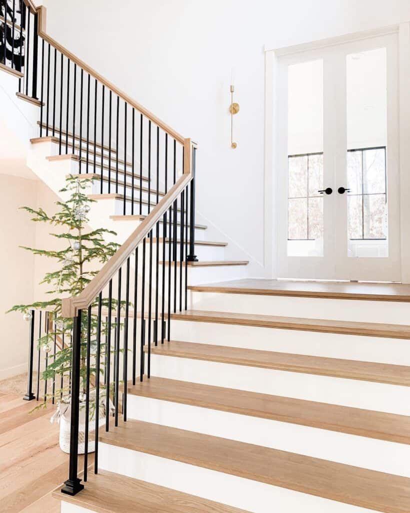 Wide Staircase with White Painted Stair Riser