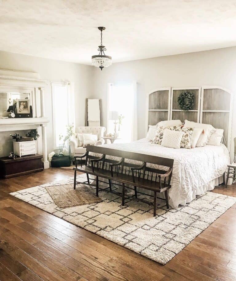 Wooden Rustic Farmhouse Bed with White Trim