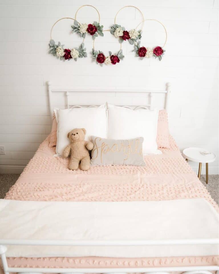 Bedroom with Floral Hoop Wreaths
