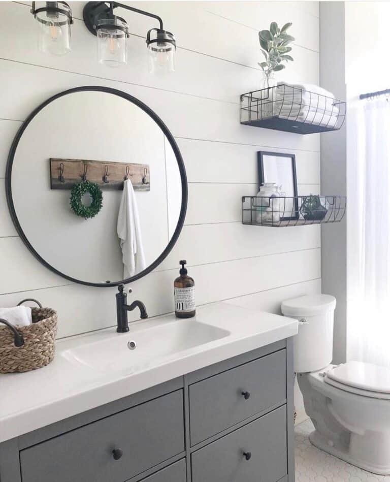 Black Framed Bathroom Mirror for Grey Cabinet