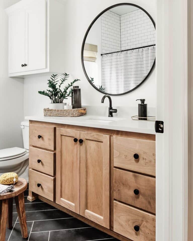 Black Herringbone Bathroom Floor Tile