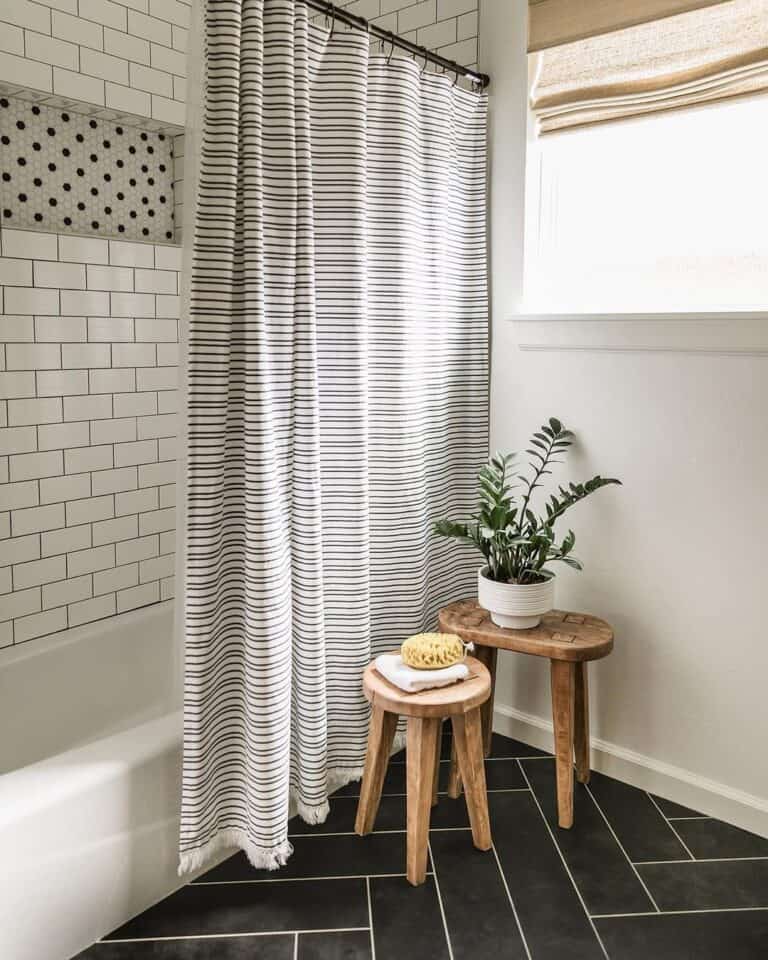 Black Herringbone Tile Bathroom Floor