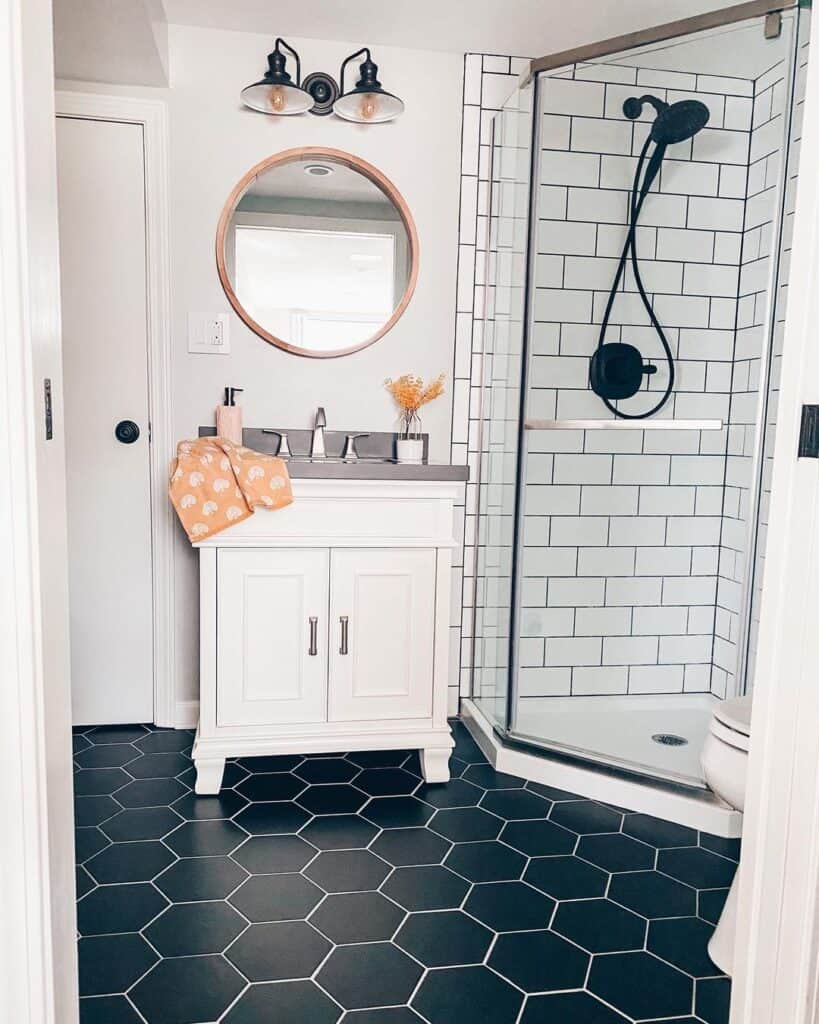 Black Hexagon Tile Bathroom