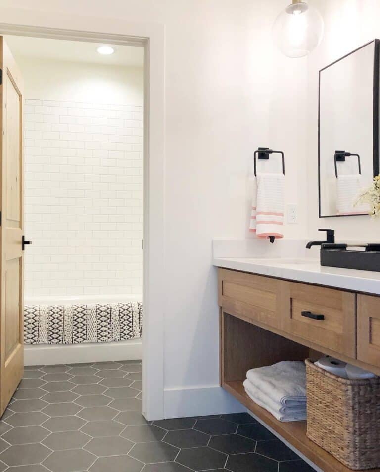 Black Hexagon Tile Bathroom Floor