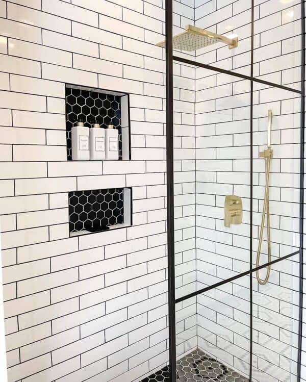 Black Hexagon Tile Shower Niches Soul & Lane